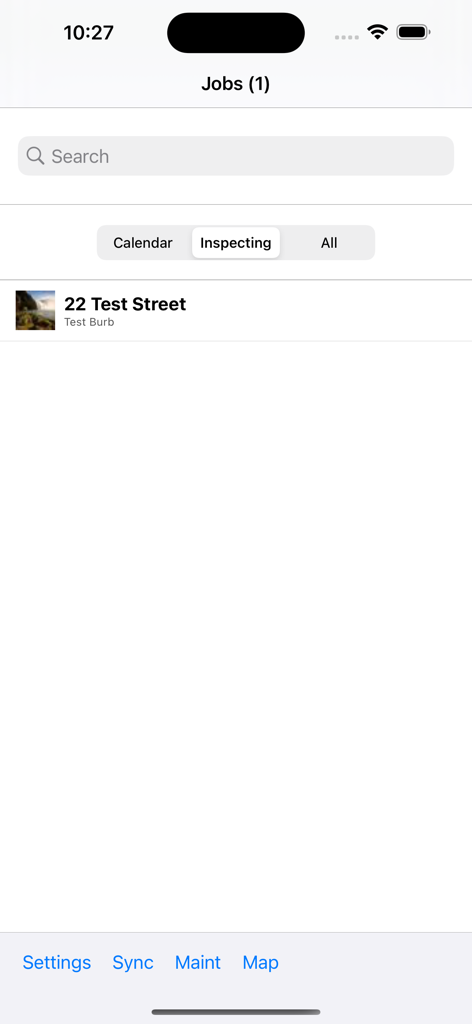 ValuePROアプリのモバイルインターフェース。現在の鑑定ジョブと物件検査の詳細リストが表示されています。