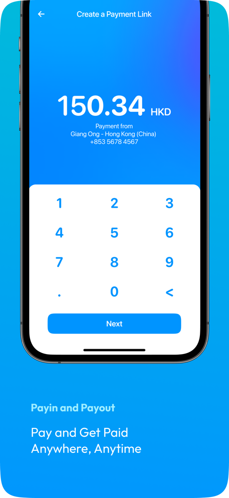 Wonder - Business Account - Mobile interface of the Wonder Business Account app showing the screen to create a payment link for digital transactions.
