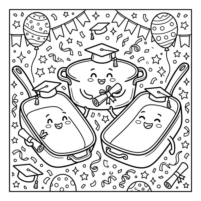 Get ready to color a unique graduation celebration featuring adorable roasting pans! This fun printable is perfect for anyone looking to add a sprinkle of culinary charm to their congratulatory messages.