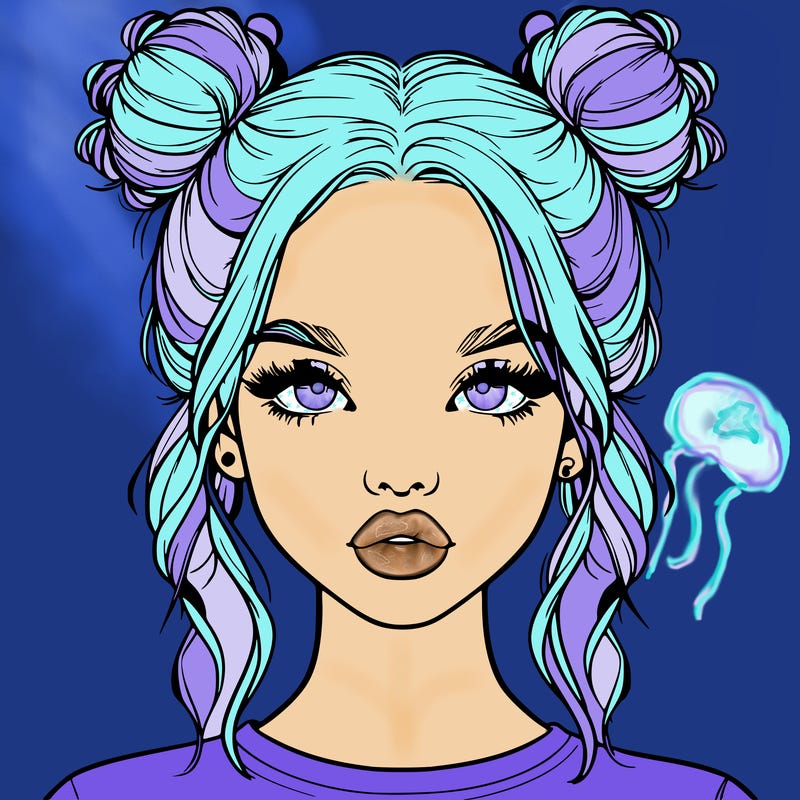 realistic girl with two buns in hair and lips