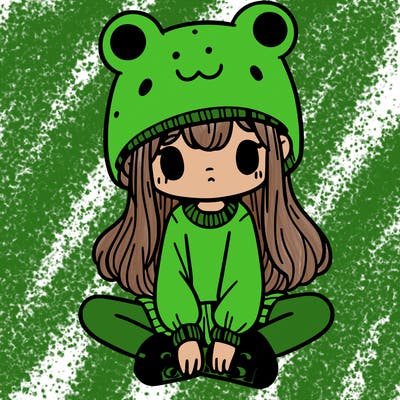 a girl wearing a frog hat and some frog socks