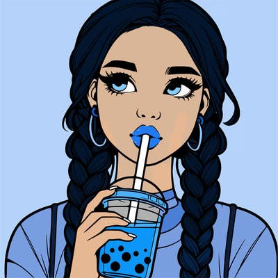 realistic girl with braided hair drinking boba