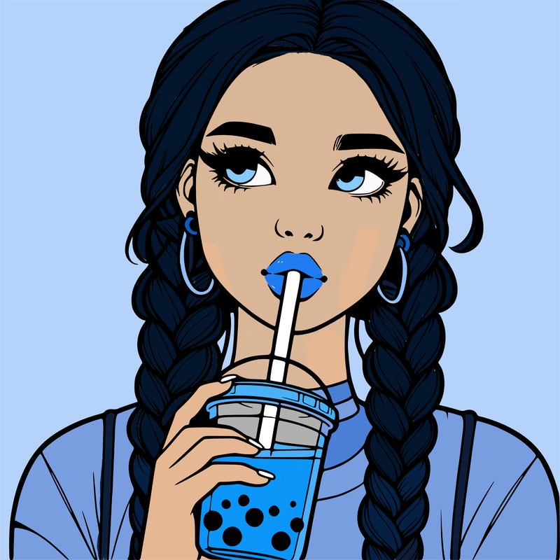 realistic girl with braided hair drinking boba