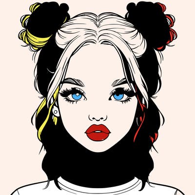 realistic girl with two buns in hair and lips