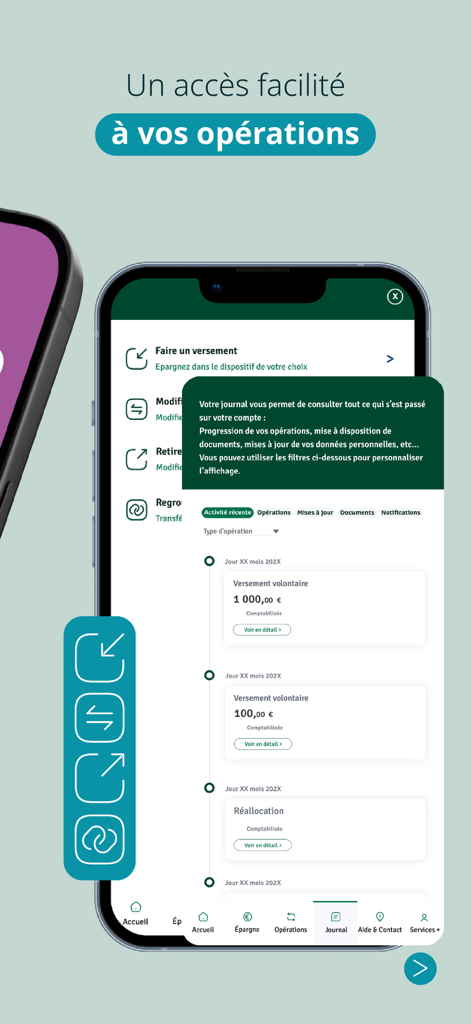 Un smartphone affichant l'historique des transactions dans l'application mobile CA ELS