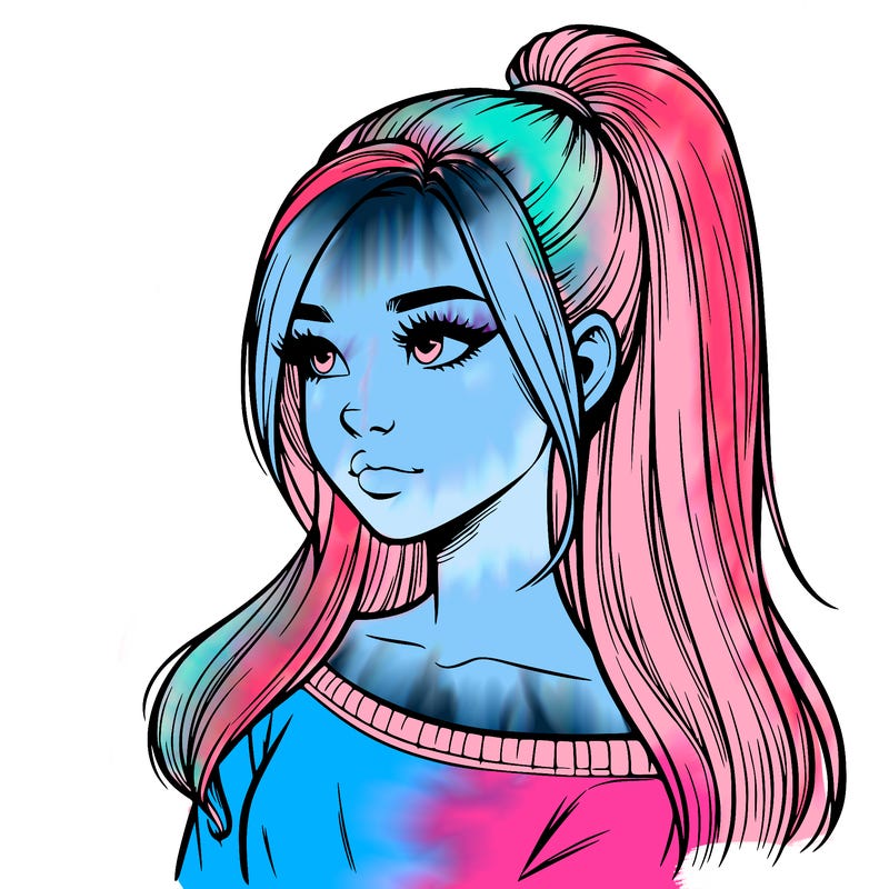 realistic girl with a high ponytail