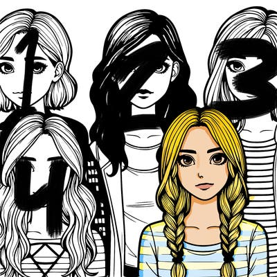 four teenage girls realistic with different looks and facial features