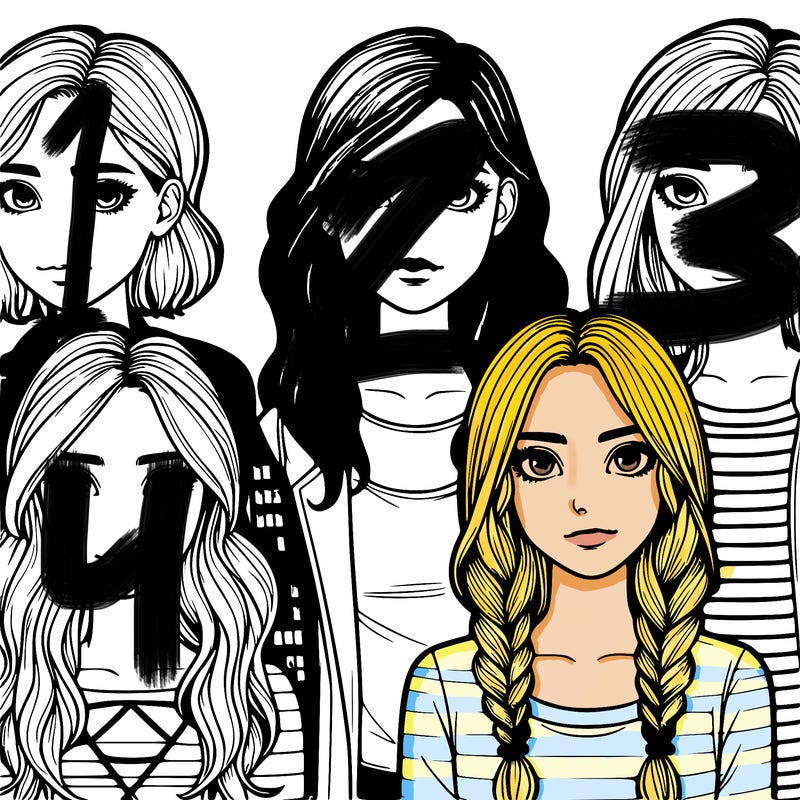 four teenage girls realistic with different looks and facial features
