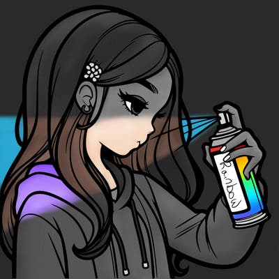 a realistic girl spray painting