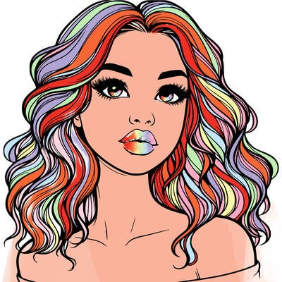 realistic girl with wavy hair and lips