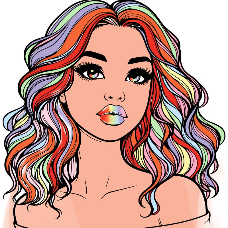 realistic girl with wavy hair and lips