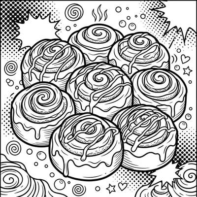Indulge your artistic cravings with this delectable Pop Art cinnamon rolls coloring page. Featuring bold lines and iconic halftone patterns, it's a sweet escape for colorists of all ages.
