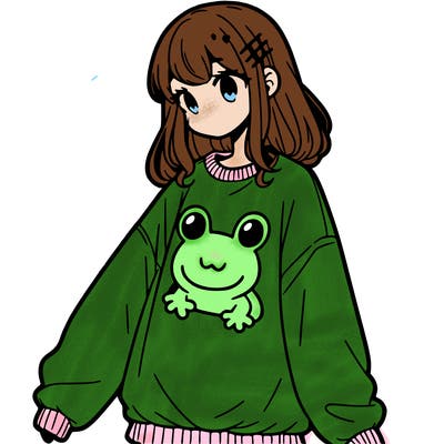 girl wearing frogging sweatshirt