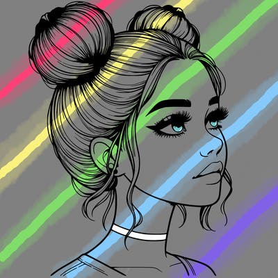 realistic girl with buns on the top of her head