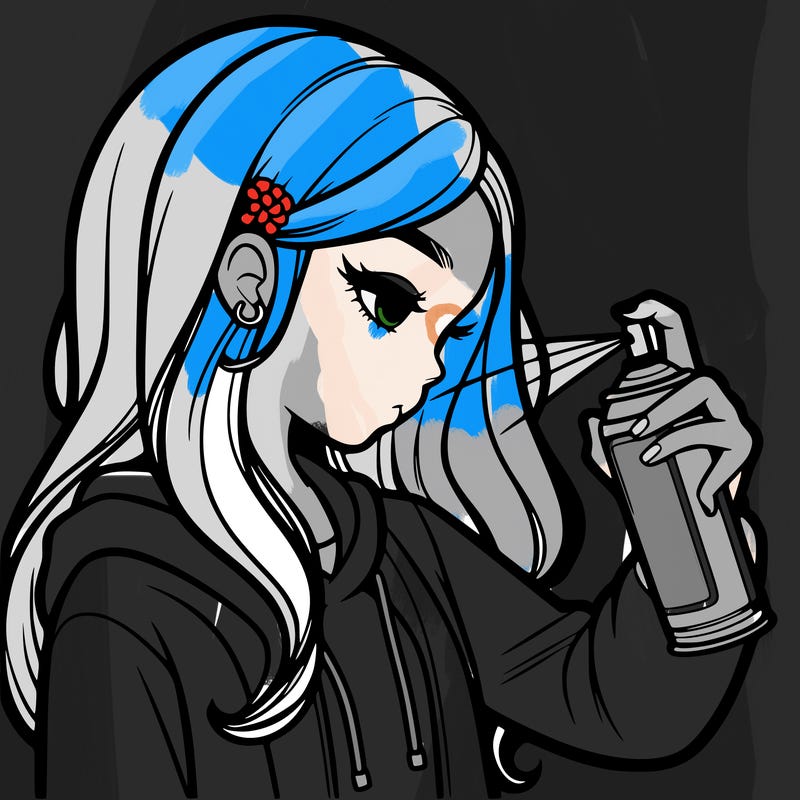 a realistic girl spray painting