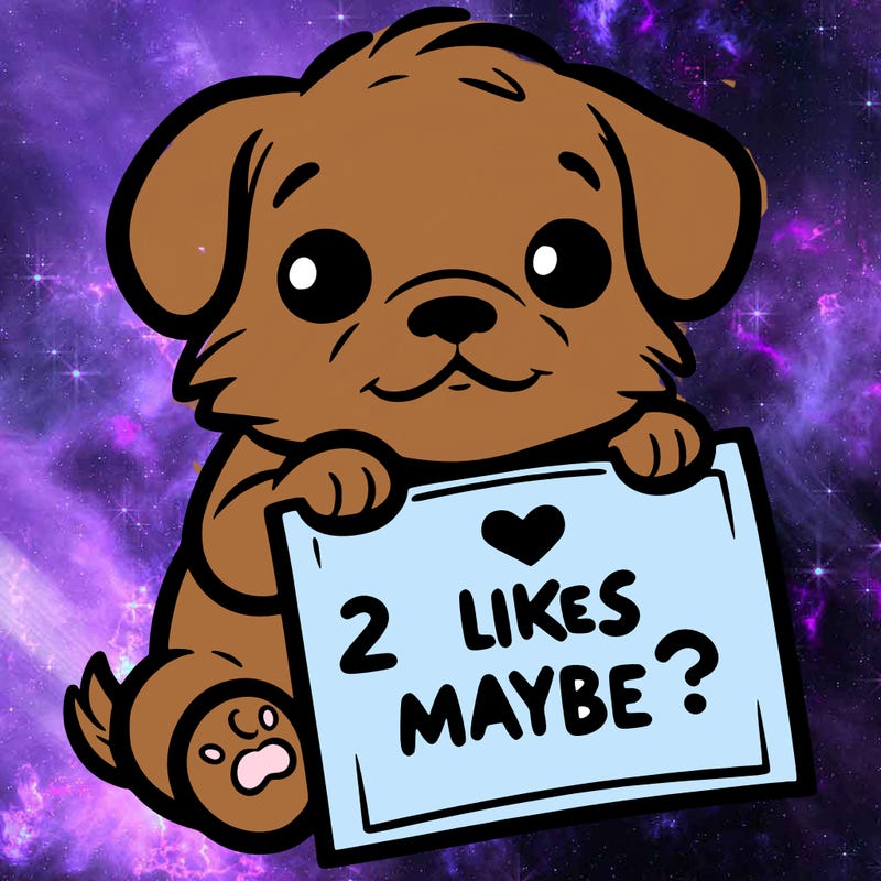 a puppy holding a sign that says 2 likes maybe?