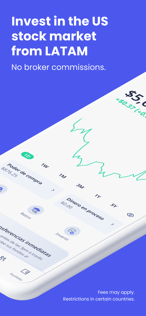 Interface de l'application Hapi pour investir sur le marché boursier américain sans commission