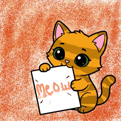 a small cat with a blank sheet of paper in its hand. the cat is sooooooo cute!