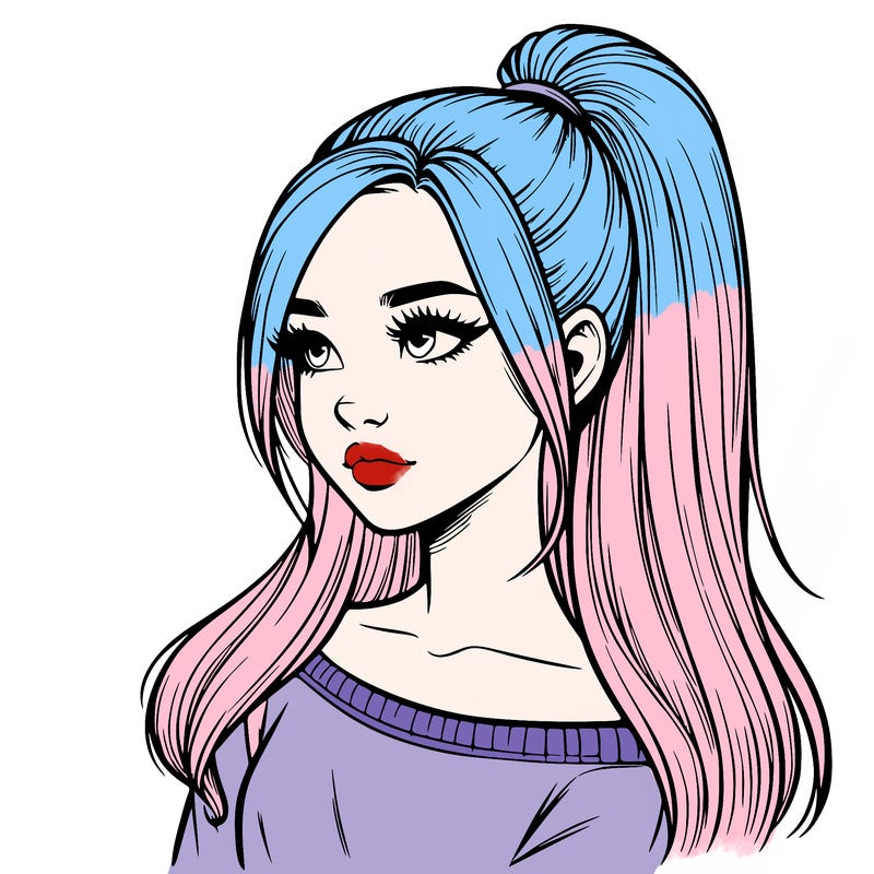 realistic girl with a high ponytail