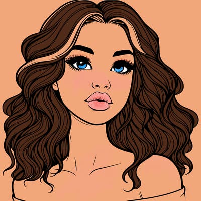 realistic girl with wavy hair and lips