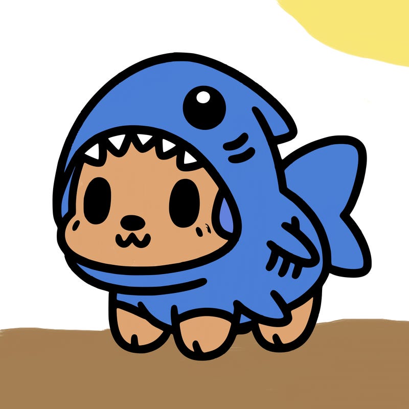 cute dog wearing a shark costume