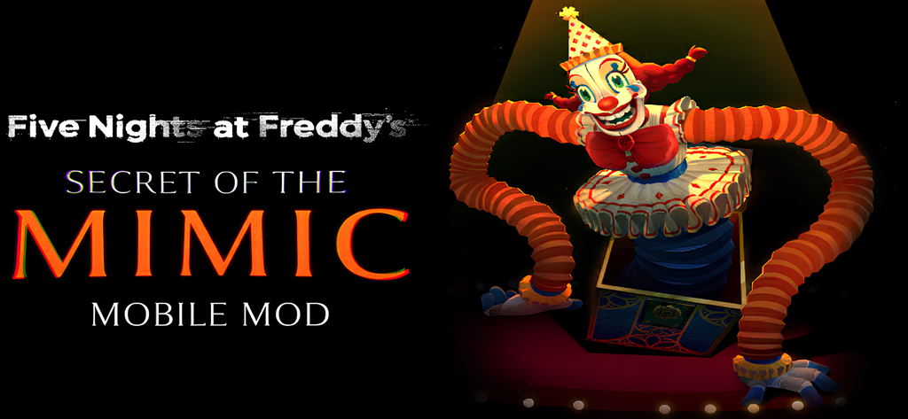 Fnaf Secret of the Mimic Mod - A terrifying clown animatronic popping out of a jack-in-the-box in the Fnaf Secret of the Mimic Mod.