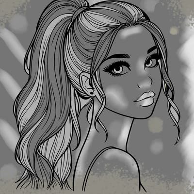 realistic pretty girl with high pony tail