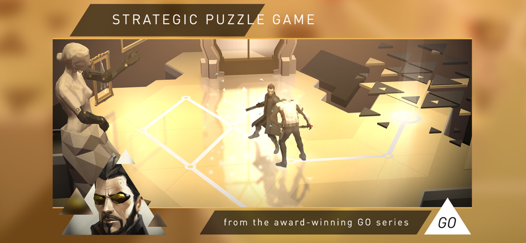 Deus Ex GO - Adam Jensen navigating a grid based strategic puzzle in Deus Ex GO