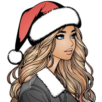 realistic girl in santa hat