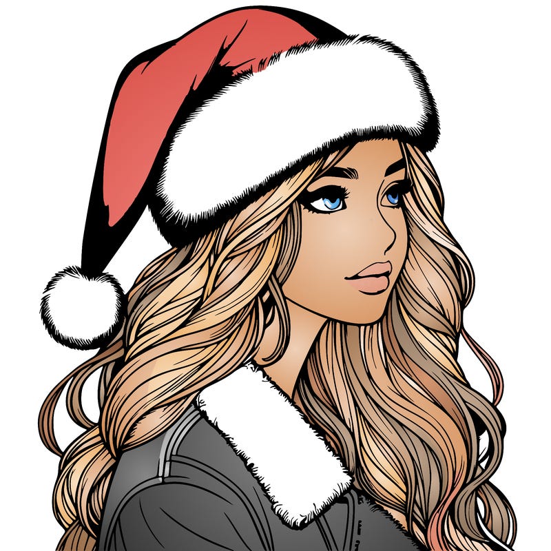 realistic girl in santa hat