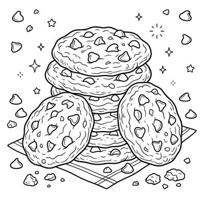 Sink your teeth into this delightful chocolate chip cookies coloring page, featuring a tempting stack of treats. Perfect for all ages, it promises a sweet and satisfying coloring experience.