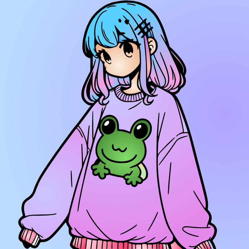 girl wearing frogging sweatshirt