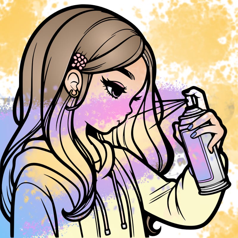 a realistic girl spray painting