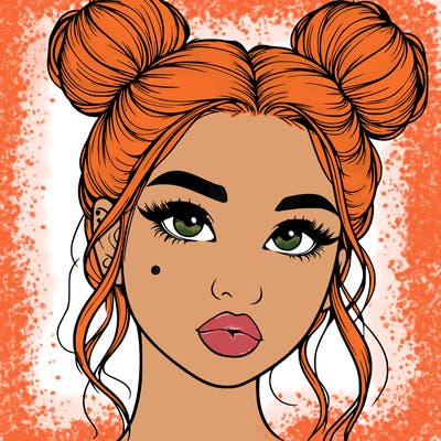 realistic girl with two buns on her hair and lips