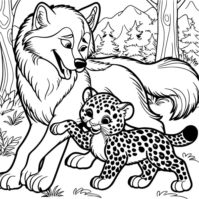 wolf and leopard playing together