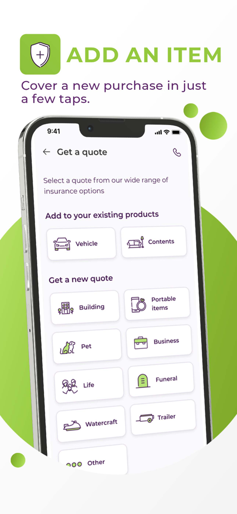 OUTsurance - OUTsurance app screen showing options to get quotes for various insurance products including vehicle pet and life insurance