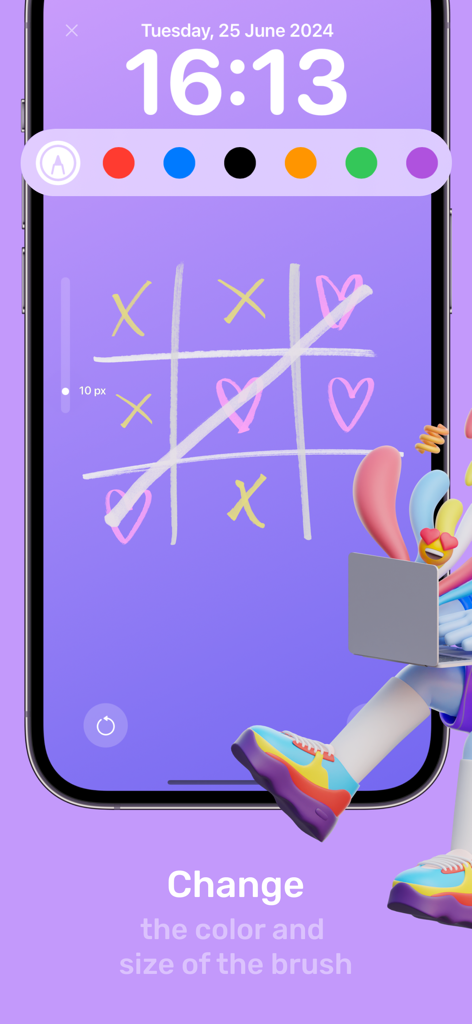 DuoArt - Lockscreen Drawing - DuoArt app interface showing brush color and size customization for lockscreen drawing