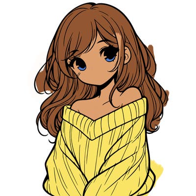 shy pretty girl wearing a sweater that is falling off one shoulder portrait
