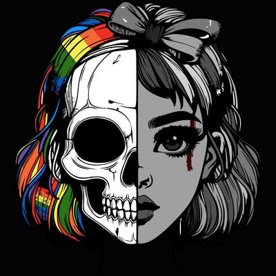 realistic girl with half skull mask