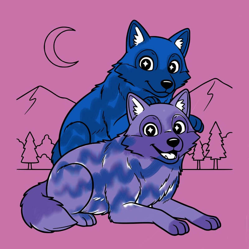 2 wolves together one on top of the other