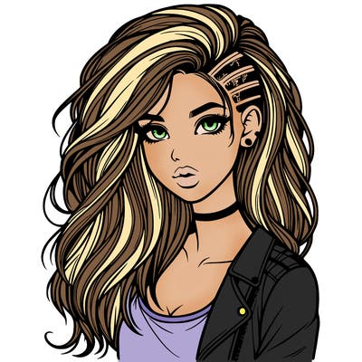 realistic beautiful girl with long hair and punk style
