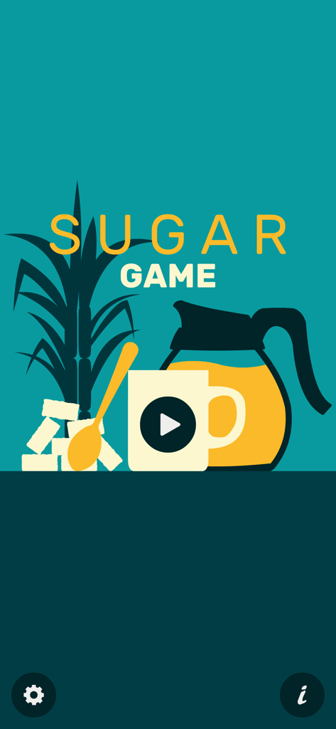 sugar (game) - The title screen of the sugar game app featuring a minimalist illustration of a mug sugarcane and a pitcher.