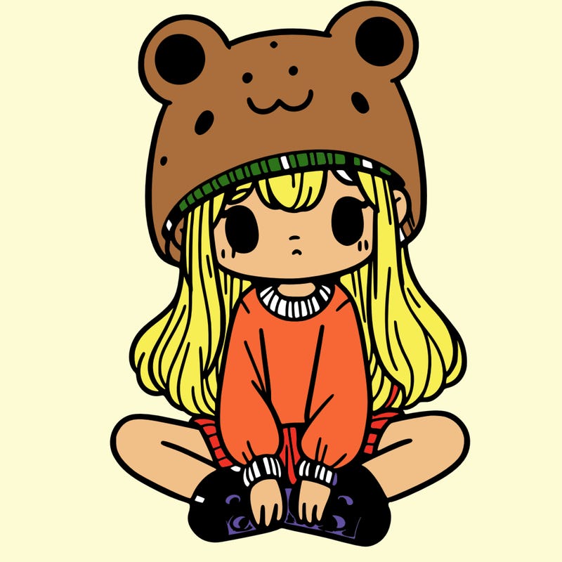 a girl wearing a frog hat and some frog socks