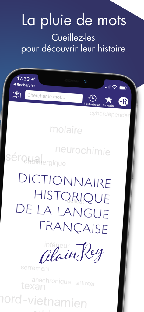 Dictionnaire Robert Historique - Home screen of the Dictionnaire Robert Historique mobile app by Alain Rey