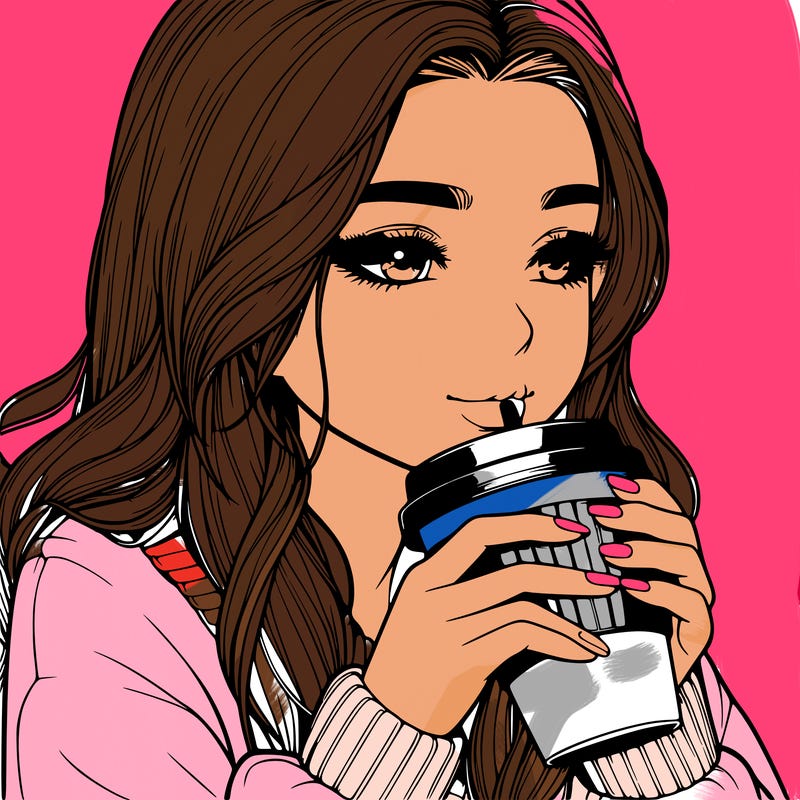 realistic girl drinking coffee