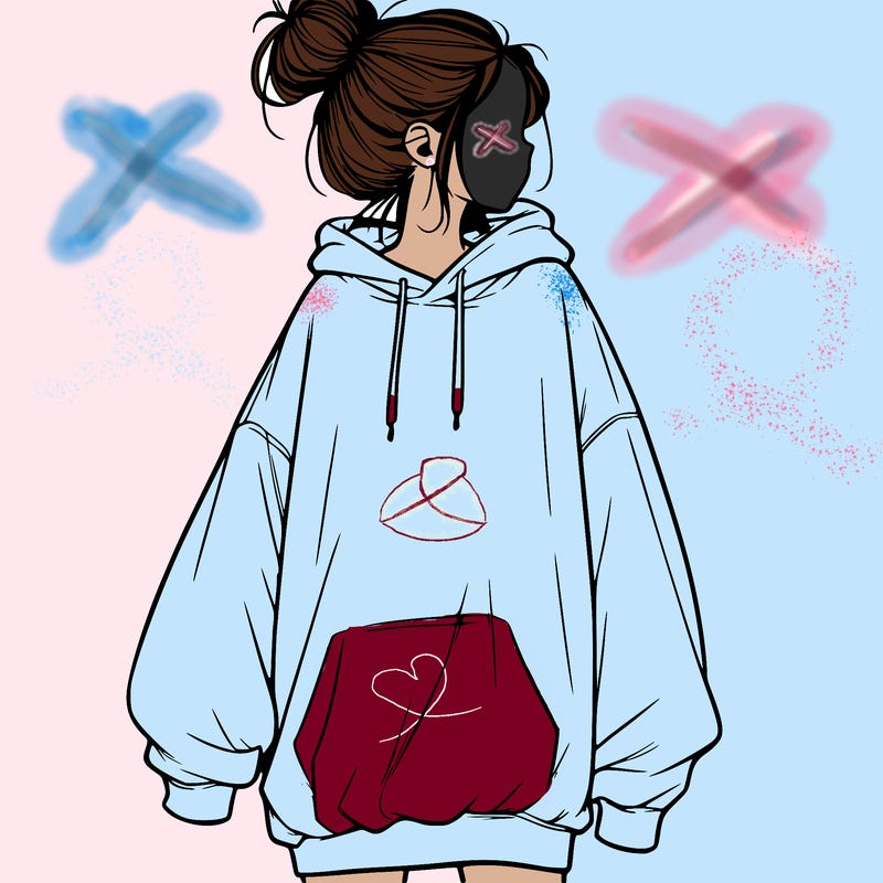realistic girl with a oversized sweatshirt on and a bun