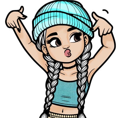 realistic teenage girl with braids and a beanie and crop top doing 🫶🏼