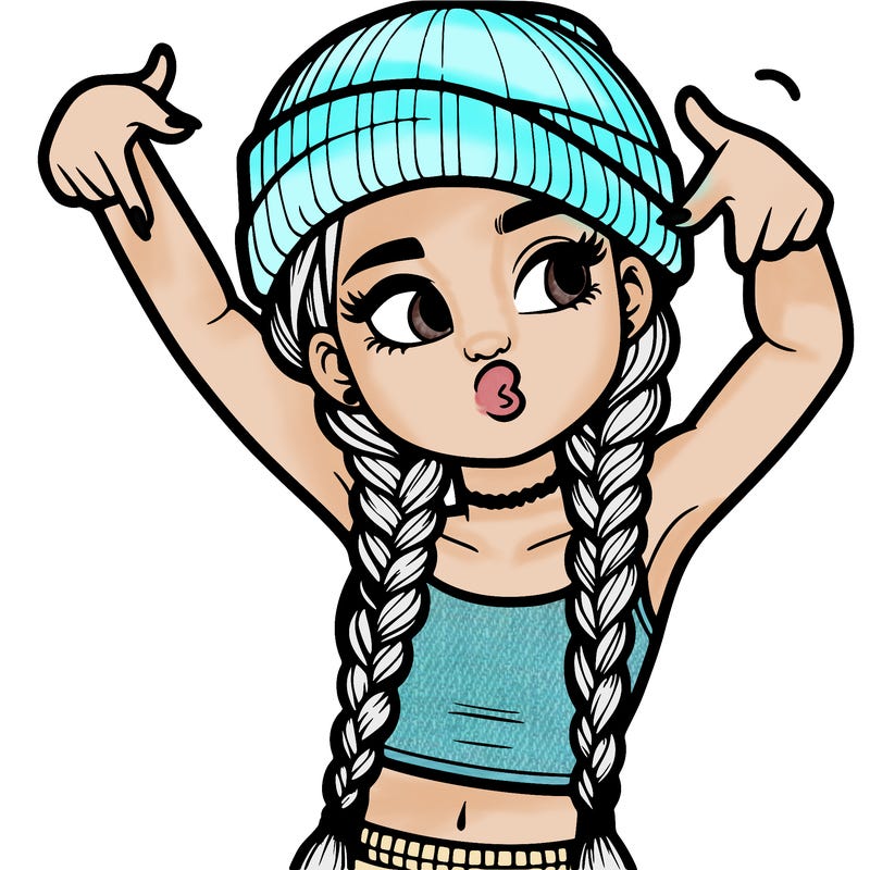realistic teenage girl with braids and a beanie and crop top doing 🫶🏼
