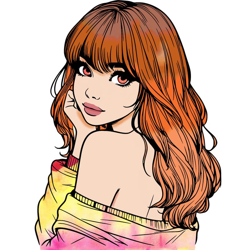 realistic girl with bangs looking over her shoulder