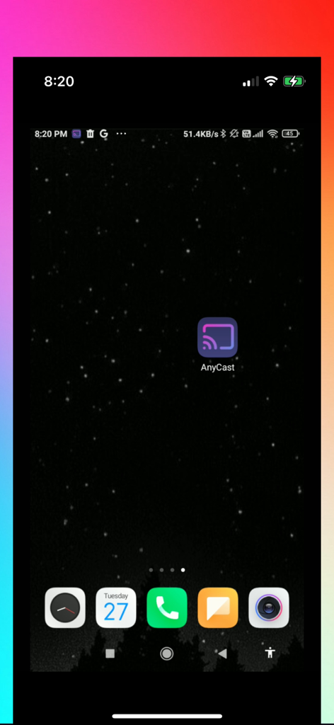 Any Cast app icon on a smartphone home screen with a starry wallpaper